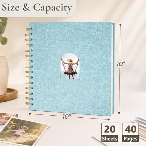 Vienrose 10X10 Inch DIY Scrapbook Album Linen Arch Window Photo Album 40 Blank Pages Scrap Book Photo Albums for Wedding Baby Shower, Light Blue - Thumbnail 2