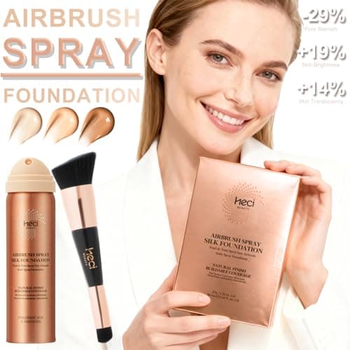 AirBrush Foundation with ​Nanoscale Powder​ - HECI BEAUTY Flawless Finish Makeup,Silk Airbrush Spray & Kabuki Brush - Anti-Aging Ingredients for Smooth Radiant Skin,210 Medium,110 Light, 1.69 fl oz - Thumbnail 2