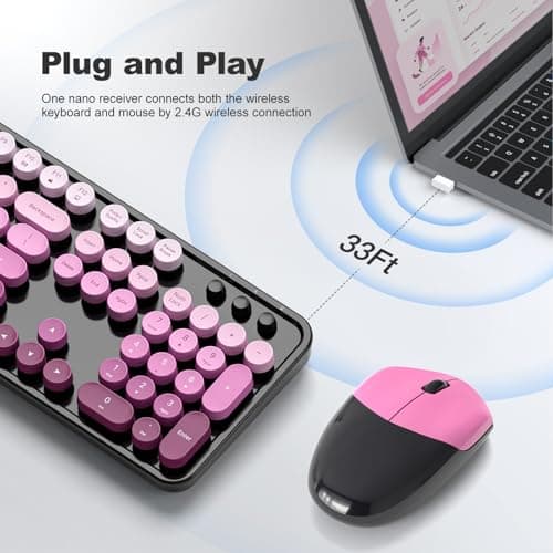MOFII Wireless Computer Keyboard and Mouse Combo, Typewriter Full Size Keyboard with Number Pad and 2 in 1 USB Connected Mouse for PC Laptop Desktop Windows 7 8 11, Black & Pink - Thumbnail 2