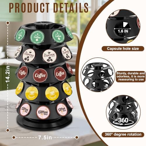 TOMSHUB K Cup Holder, Coffee Pod Holder for Keurig - 40 Capsule Spinning Organizer with 360° Turntable, Space Saving K Cup Storage for Kitchen Counter, Office & Coffee Bar - Thumbnail 3