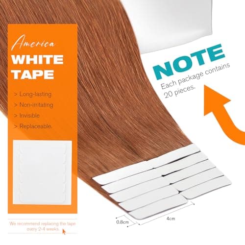 Sunny Hair Tape in Hair Extensions Human Hair Copper Orange Remy Hair Extensions Tape in 22inch Tape in Human Hair Extensions Add Length for Wedding 20Pcs 50g - Thumbnail 3