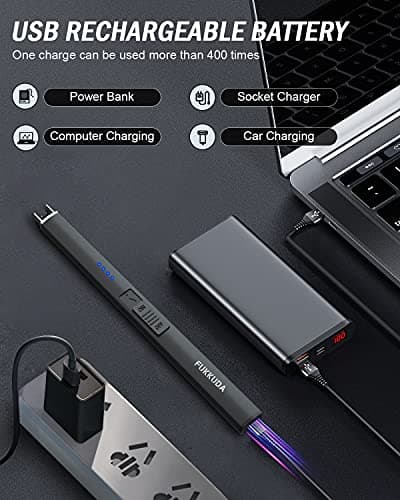 FUKKUDA Electric Candle Lighter with Gift Box - USB Rechargeable Windproof & Flameless Plasma Arc Lighter for Candles, Ocean Box Obsidian Black - Thumbnail 3