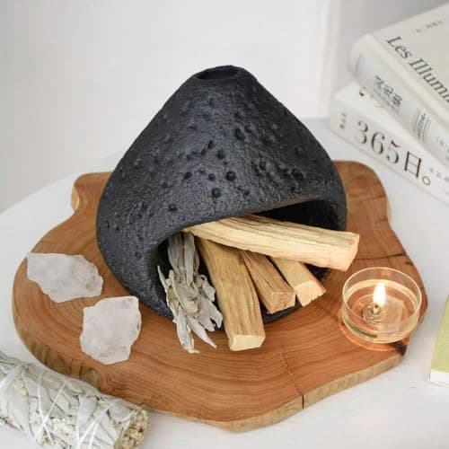 sage and palo Santo Chimney Burner Holder Incense Holder, Cone Burner Mini Chiminea Smudge Palo Santo Holder for Home Cleansing Meditation & Manifestation Gift (ONLY Black) - Image 1