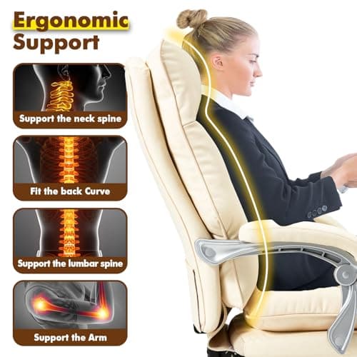 ZZWHOM Executive Office Chair with Footrest 350 LBS Reclining Big and Tall Computer Gaming Chairs Home Office Desk Chair Adjustable PU Leather Ergonomic Work Chair with Linkage Arm - Thumbnail 4