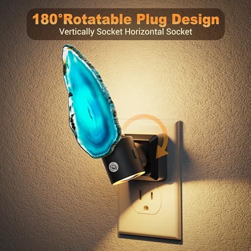 JandCase Night Lights Plug into Wall, Agate Night Light, Dimmable Night Light Aesthetic Crystal, Dusk to Dawn Sensor，Healing Stone Agate Decorative Nightlight for Home Living Room - Thumbnail 3