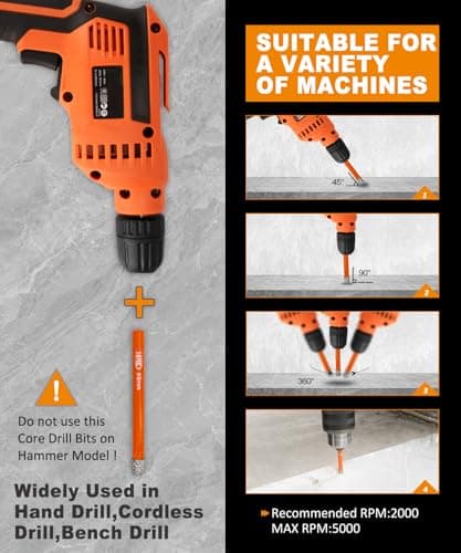 Dry Diamond Drill Bit Set,BGTEC 10pcs 1/4" 6mm Hole Saw for Granite,Marble,Masonry, Concrete, Tile/Ceramic, Glass, Hard Plastic,Vacuum Brazed Diamond Core Drill Bit Kit - Thumbnail 5