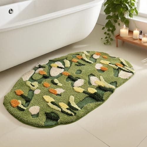 PTAEXCEL Cute Bath Mat, Moss Rug Soft Green Bathroom Rug, Non Slip Bath Mat Super Absorbent, Floral Nature Bathtub Mat Washable for Shower Bathroom Floor (The Reed, 32" x 20") - Image 1