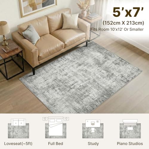 Syrlfar Area Rugs 5x7 for Living Room Washable Non Slip Low Pile Dining Room Bedroom Rug Modern Abstract Home Office Decor Grey - Thumbnail 2
