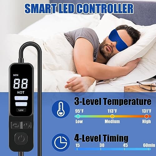 Heated Eye Mask, Washable Dry Eye Mask Heat Eye Compress with Flaxseed, Warm Eye Compress Heating Pad with Temperature Timer Control for Sleep, Blepharitis, Dark Circles, MGD, Puffy Eyes (Deep Blue) - Thumbnail 3