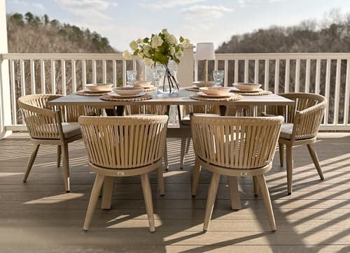 PURPLE LEAF 7 Pieces Outdoor Dining Set with Patio Aluminium Dining Table and Wicker Rattan Chairs Modern Furniture Cushions Sets for Backyard Indoor Decor Kitchen Champagne