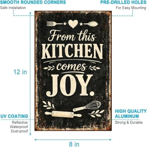 From This Kitchen Comes Joy Vintage Tin Sign Rustic Wall Decor Metal Plaque Farmhouse Baking Cooking Art Pantry Cafe Dining Room 8x12 Inch Pre Drilled Holes Chalkboard Style Typography Home Restaurant - Thumbnail 6