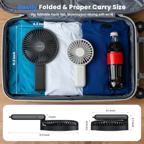 WSKEN Desk Fan Small Quiet - 180° Foldable Portable Fan with Battery Operated, 6 Inch Rechargeable Handheld Fan, 20H Max Cooling Time, 4-Speed, Travel Essential for Outdoor, Office, Gift, Black - Thumbnail 5