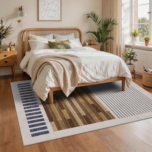 YIHOUSE 8x10 Washable Area Rugs for Living Room, Brown Black and White Striped Rug for Bedroom Non Slip Low Pile, Minimalist Modern Geometric Carpet for Room Office Home Decor - Thumbnail 3