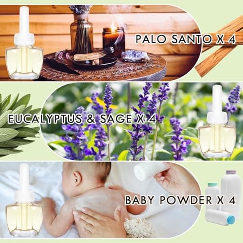 Plug Ins Refills Air Freshener - Palo Santo Eucalyptus & Sage,Baby Powder Scent -12 Count, Compatible with Air Wick & Glade Not Include Glade Plus - Thumbnail 5