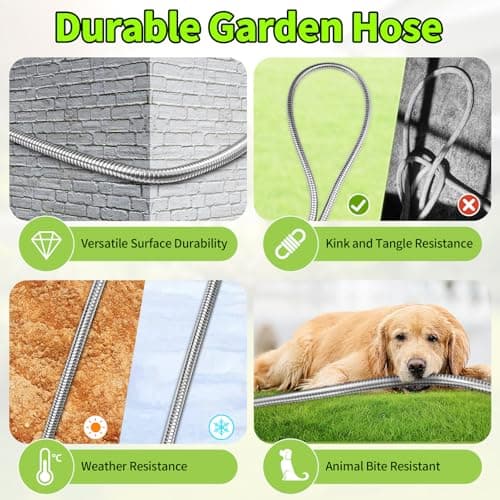 GOXAWEE Garden Hose 100FT, Stainless Steel Heavy Duty Water Hose With 10 Function Nozzle, No-Kink, Tough & Flexible, Sturdy and Lightweight, Rust Proof for Yard, Outdoor, RV - Thumbnail 5