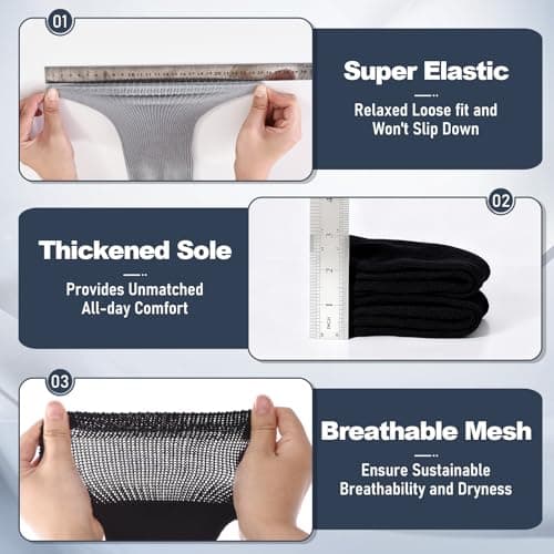 Frelimiu Diabetic Socks for Men, 4 Pairs Seamless Crew Socks with Non Binding, Soft Cushioned Sole Sock with Loose Top, Diabetes Sock Men for Neuropathy, lymphedema, Edema, Swollen Feet, 8-11(L) - Thumbnail 4