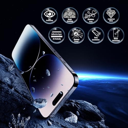 JESOHO Screen Protector for iPhone 14 Pro Max [6.7 Inch],2 pcs HD Colorless Anti-Blue Light Tempered Glass Films, 9H Hardness, No Bubbles, Case Friendly - Thumbnail 5