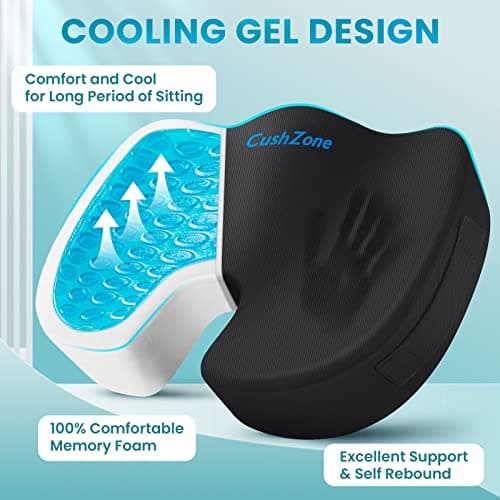 Office Chair Seat Cushion, Cooling Gel Enhanced Memory Foam Cushion for Long Sitting - Back, Sciatica, Coccyx, Tailbone Pain Relief Pillow - for Office, Gaming, Car, Wheelchair - Black, Large - Thumbnail 2