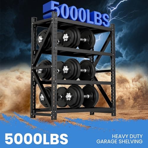 BIZOEIRON Heavy Duty Garage Storage Shelves 5000LBS Capacity, 59" Wide Metal Garage Shelving Units, 4-Tier Large Industrial Shelving for Shop Warehouse Basement Factory, 59" W x 24" D x 69" H - Thumbnail 3