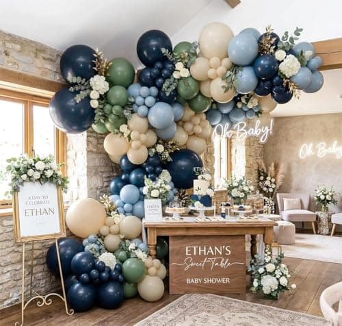 Double Stuffed Navy Blue & Sage Green Balloon Garland Arch Kit, Multi-size Matte Dusty Blue Sand Latex Balloons for Baby Shower,Gentleman Party,Birthday,Fathers Day,Graduation,Coastal Wedding - Thumbnail 6