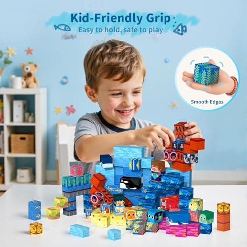 VNLINA Magnetic Building Blocks for Kids - 154Pcs Magnetic Cubes STEM Montessori Sensory Toys Set Creative Gift for Boys Girls Ages 3 4 5 6 7 8 9 10+ - Thumbnail 5