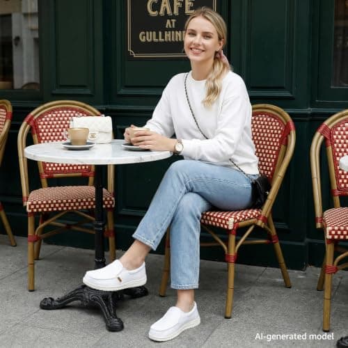 STQ Women's Slip on Sneakers with Arch Support Comfortable Canvas Loafers for All Day Standing White Floral Size 8.5 - Thumbnail 2