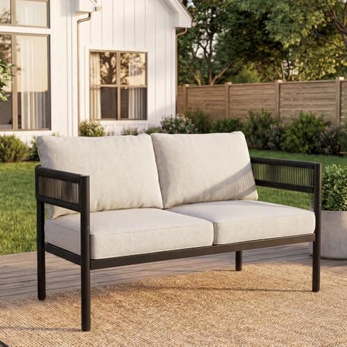 Gand Patio Outdoor Loveseat,Wicker Conversation Set with Thick Cushion for Porch, Garden, Yard - Thumbnail 5