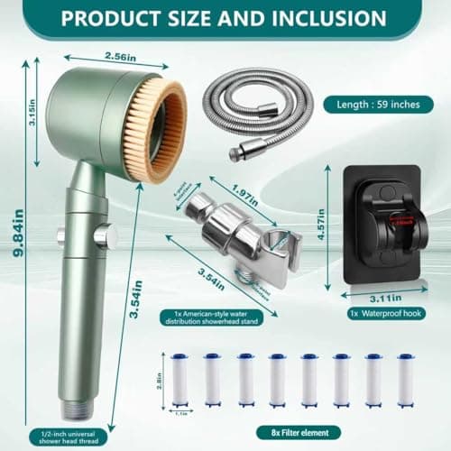 2026Version Turbocharged High Pressure Filtered Shower Head with Handheld & Outlet Soft Brush - 6 Spray Modes, 5-Stage Filtration System, 59" Hose - Chlorine & Hard Water Filter (8 filter cartridges) - Thumbnail 2