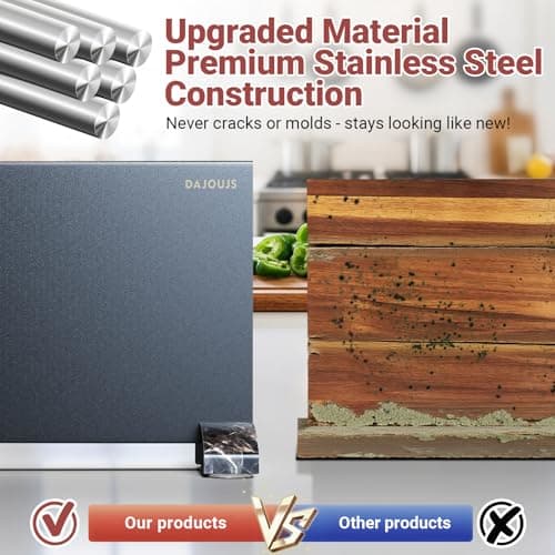 Magnetic Knife Block, Magnetic Kitchen Knife Holder Stand with Strong Magnet Strip for Kitchen Counter, Stainless Steel Double-Sided Universal Knife Storage Rack Organizer Without Knives-Black - Thumbnail 3