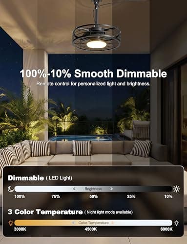 Phylluz Outdoor Ceiling Fan with Lights - 16'' Wet Rated Gazebo Fan Remote/APP Control, Caged Hanging Fan Plug and Play for Covered Patio Porch, Black - Thumbnail 4