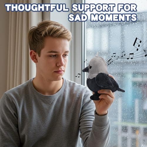Dalycro TikTok Sad Bird Plush with Sound – Soft Emotional Inspiring Bird Stuffed Animal, Cute Plush Toy for Positive Vibes, Birthday Gift for Men, Women & Friends (Grey) - Thumbnail 5