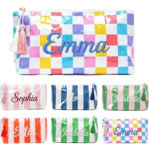 KEQHAULI Personalized Embroidered Makeup Bag for Women, Custom Name Waterproof Cosmetic Bag, Large Capacity Travel Toiletry Pouch, Unique Birthday Gifts for Bridesmaid Mom Wife Friend - Image 1