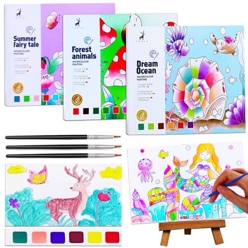 JUNQIU 3Pack Water Color Paint Sets for Kids, Paint With Water Books, Pocket Watercolor Painting Book, Arts and Crafts for Girls Gifts,Stocking Stuffers For Kids - Image 1