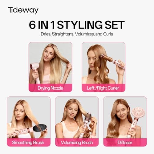 Tideway Prowaver 6-in-1 Hot Air Styler Wrap Dual Voltage Ionic Professional Hair Dryer Brush with Auto Wrap Curlers &Volumizing Brush for Fast Drying& Frizz Free Hair with No Heat Damage for Women - Thumbnail 2