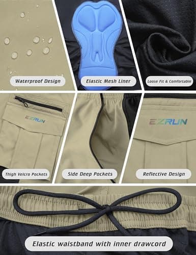 Men's Mountain Bike Shorts 3D Padded Bicycle Biking Shorts Quick Dry Lightweight MTB Cycling Shorts (Khaki, S) - Thumbnail 5