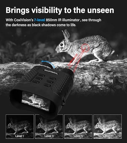 CoxiVision 4K Night Vision Goggles - 3.1'' HD Screen, 5X Digital Zoom, 7-Level IR Illuminator Binoculars with 64GB Memory Card and Detachable 4400mAh Battery - Day and Night Photo and Video Recording - Thumbnail 3