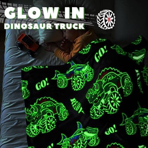 BORORO Truck Cars Blanket Gifts for Boys, Construction Excavator Toys for Kids Toddlers, Luminous Black Soft Kids Fleece Throws for Bed Couch Room Decor, Glow in the Dark Blankets for Boys 50"x60" - Thumbnail 3
