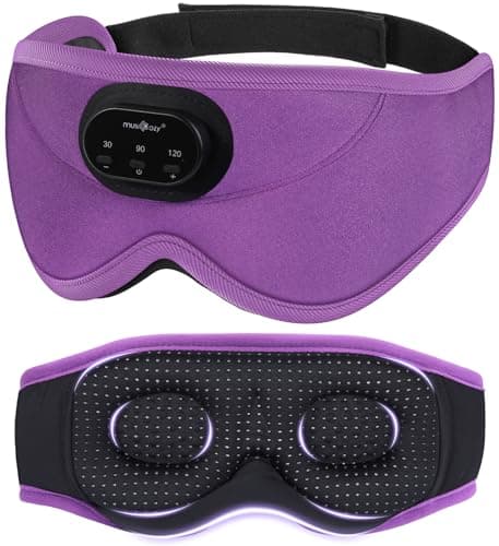 MUSICOZY 3D Bluetooth Sleep Mask with Headphones and Timer, Wireless Sleep Headphones for Side Sleepers, Eye Mask with Bluetooth Headphone, Unique Gifts for Men Women, Purple - Image 1