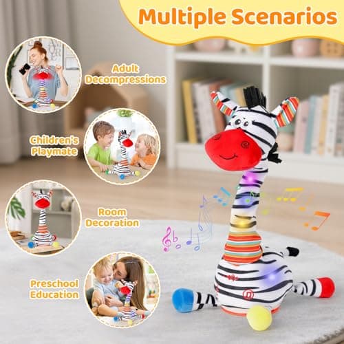 Dancing Talking Zebra Toy,Interactive Mimicking Repeating Zebra Plush Toy,Funny Gift Infant 6-18 Months,10 Children's Song,Tummy Time Toy Zebra Stuffed Animal for Toddlers 1 2 3 Year Old Boy Girl - Thumbnail 6