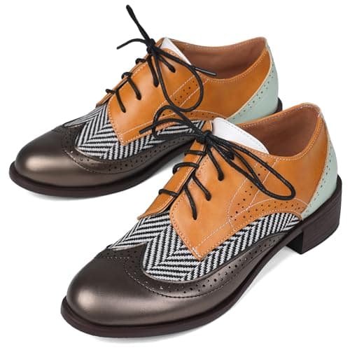 Yremael Women Yellow Oxfords Lace Up Pointed Toe Classic Business Formal Wingtip Brogue Dressy Shoes - Thumbnail 6