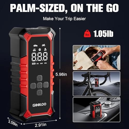 GOOLOO A6 Gear 160 PSI Tire Inflator Portable Air Compressor, 7500mAh Cordless Tire Inflator with Digital Pressure Gauge ＆LED Light, 3X Faster Air Pump for Car Tires, Bike,Balls, Auto Shut-Off - Thumbnail 6