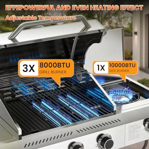 WAA Portable Propane Griddle, Tabletop Portable Propane Gas Grill, Stainless Steel Flat Top Grill, Outdoor Cooking for Tailgating,Camping, RVs, BBQ, Patio, Silver (3-Burner-2) - Thumbnail 4