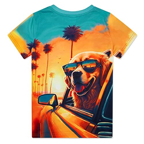 Funnycokid Boys Shirts Size 8 10 Dog Girls T-Shirts Kids Clothes Tops Tees Yellow Graphic Black Animal Print Short Sleeve Cool 8-10 Years - Thumbnail 4