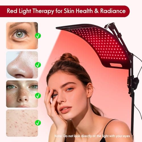 Red Light Therapy for Face and Body with Floor Stand 130 LED 660nm Red Light-Therapy 850nm Infrared Light Device with Safety Goggles, Timer(5-30), Red Therapy Lamp for Facial and Body Skin Care Home - Thumbnail 2
