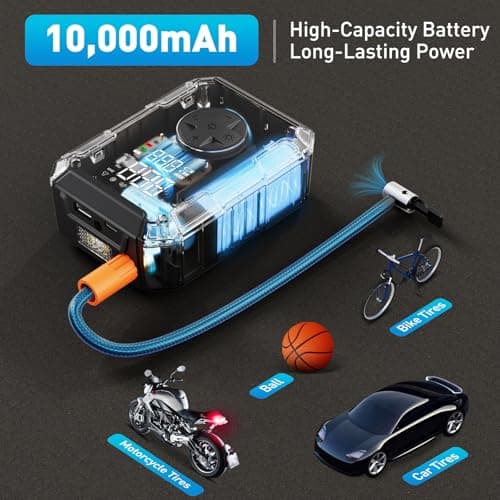 Tire Inflator Portable Air Compressor – Wireless & 12V Dual Power, Auto Shut-Off, Digital Display, Fast Inflation & LED Light, for Car, Bike, Sports & Travel - Thumbnail 4
