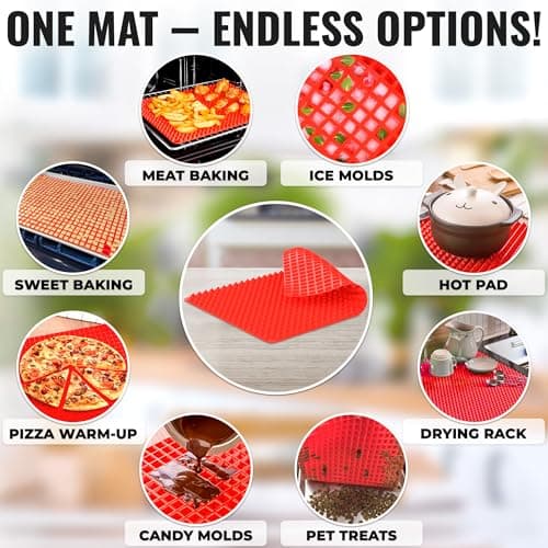 16x11.42" Non-Slip Red Pyramid Baking Mat - Easy to Clean Pyramid Pan Silicone Baking Mat with Air Circulation System - Tear- and Heat-Resistant and Flexible Oven Mats for Cooking, Roasting & BBQ - Thumbnail 6