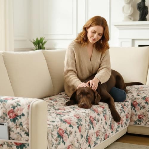 ALIECOM L Shaped Couch Cover for Sectional Sofa Waterproof Sofa Slipcover Non Slip Corner Couch Covers for Dogs Cats (Large, Floral Red) - Thumbnail 2