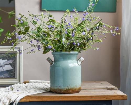 Quoowiit Ceramic Rustic Farmhouse Vase, Distressed Decorative Flower Vases for Home Decor, Ideal Shelf Decor, Green Boho Vase for Living Room Bedroom Kitchen Office Centerpiece Table Decorations - Thumbnail 4