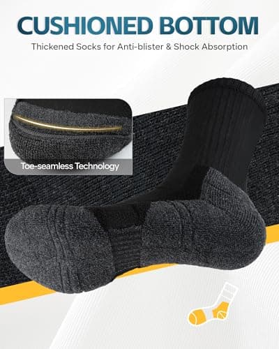Vanfvok Cotton Crew Socks for Work Hiking, Thermal Warm Winter Boot Sock Cushioned Moisture Athletic Sports Running (6 Pairs) - Thumbnail 5