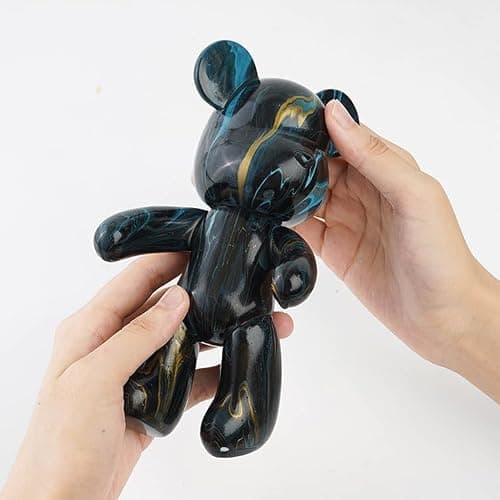 Coniuty DIY (Black+White+Gold, 9 Inch) Fluid Bear + Bear Keychain Figure Paint Set for Creative Graffiti Art Multicolor Painting - Thumbnail 6
